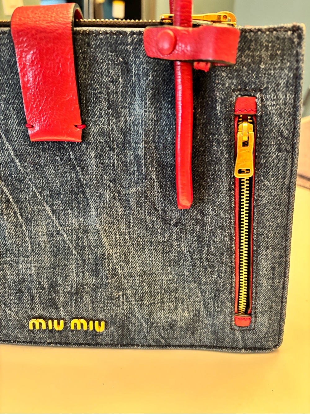 Miu Miu Denim Satchel with Red Leather Trim - Picture 11 of 15
